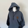 Leather Patch Organic Cotton Hoodie Slate Blue