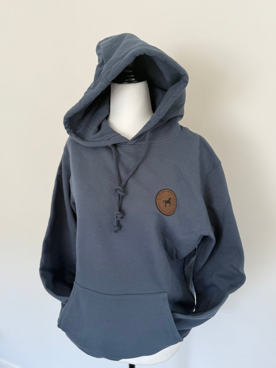 Leather Patch Organic Cotton Hoodie Slate Blue