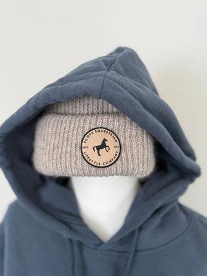 Leather Patch Organic Cotton Hoodie Slate Blue