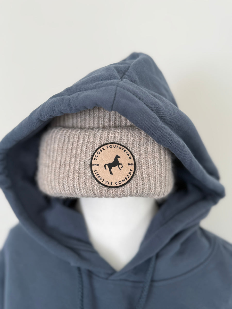 Leather Patch Organic Cotton Hoodie Slate Blue
