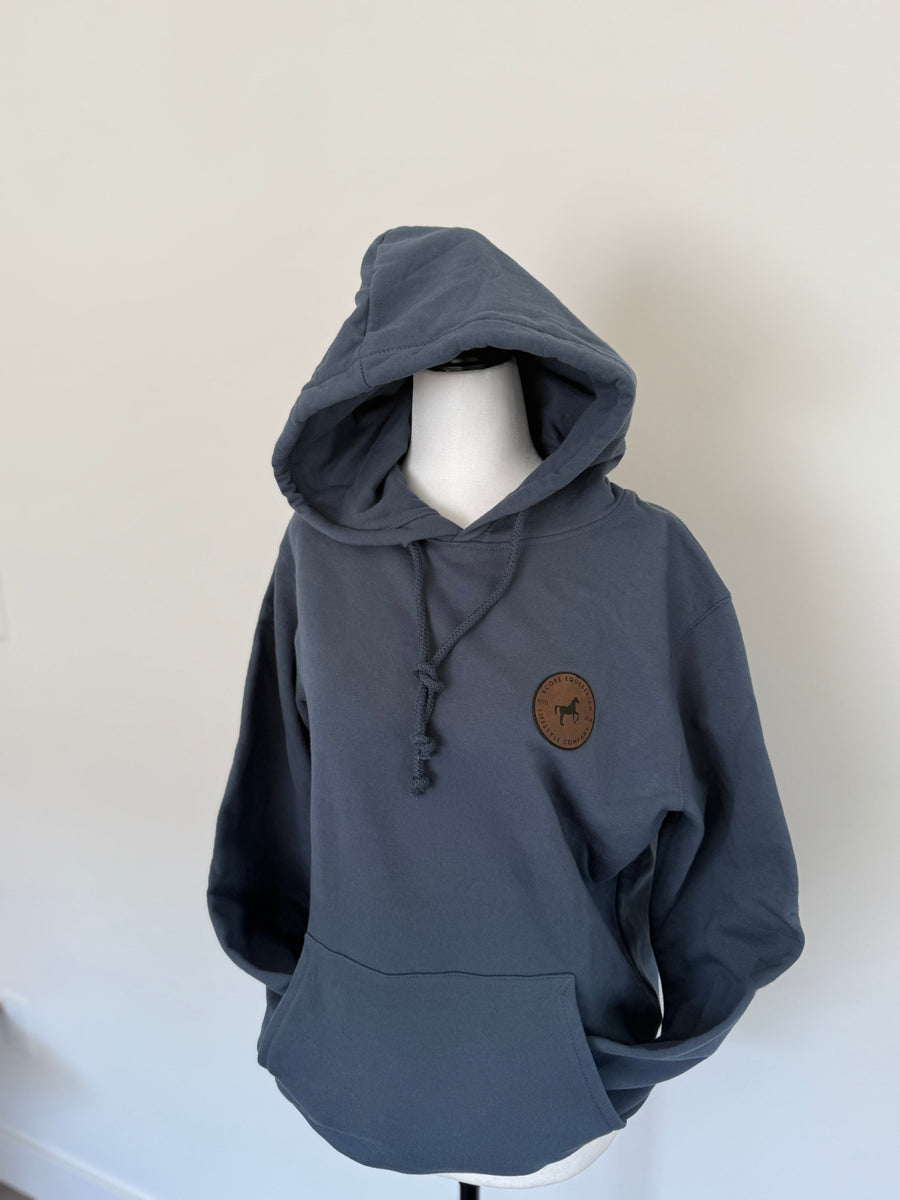 Leather Patch Organic Cotton Hoodie Slate Blue