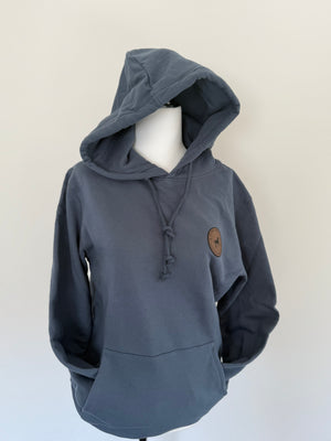 Leather Patch Organic Cotton Hoodie Slate Blue
