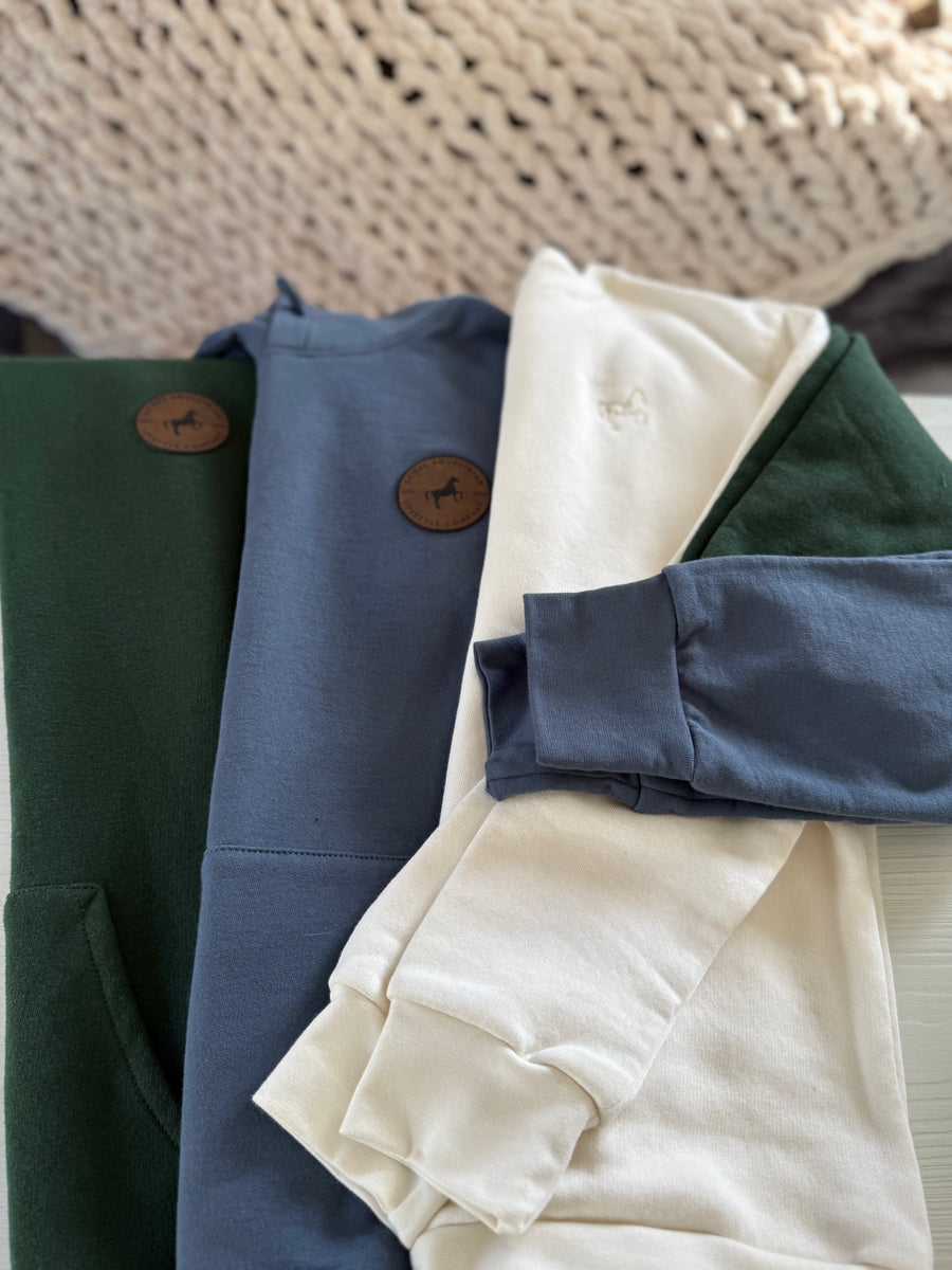 Leather Patch Organic Cotton Hoodie Slate Blue
