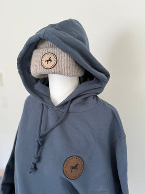Leather Patch Organic Cotton Hoodie Slate Blue