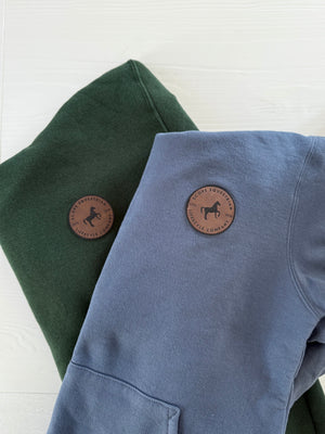 Leather Patch Organic Cotton Hoodie Slate Blue