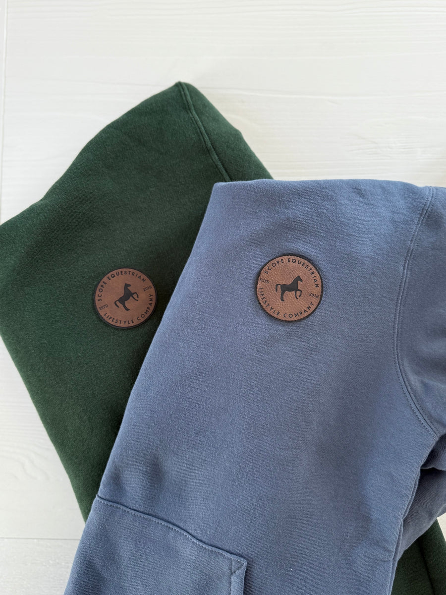 Leather Patch Organic Cotton Hoodie Slate Blue